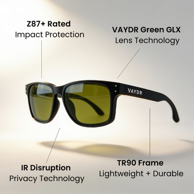 Vaydr Recon privacy sunglasses, matte black TR90 square frame, view 2