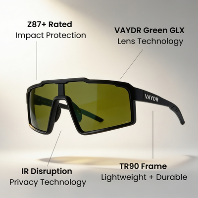 Vaydr Veil privacy sunglasses, matte black TR90 shield frame, view 2