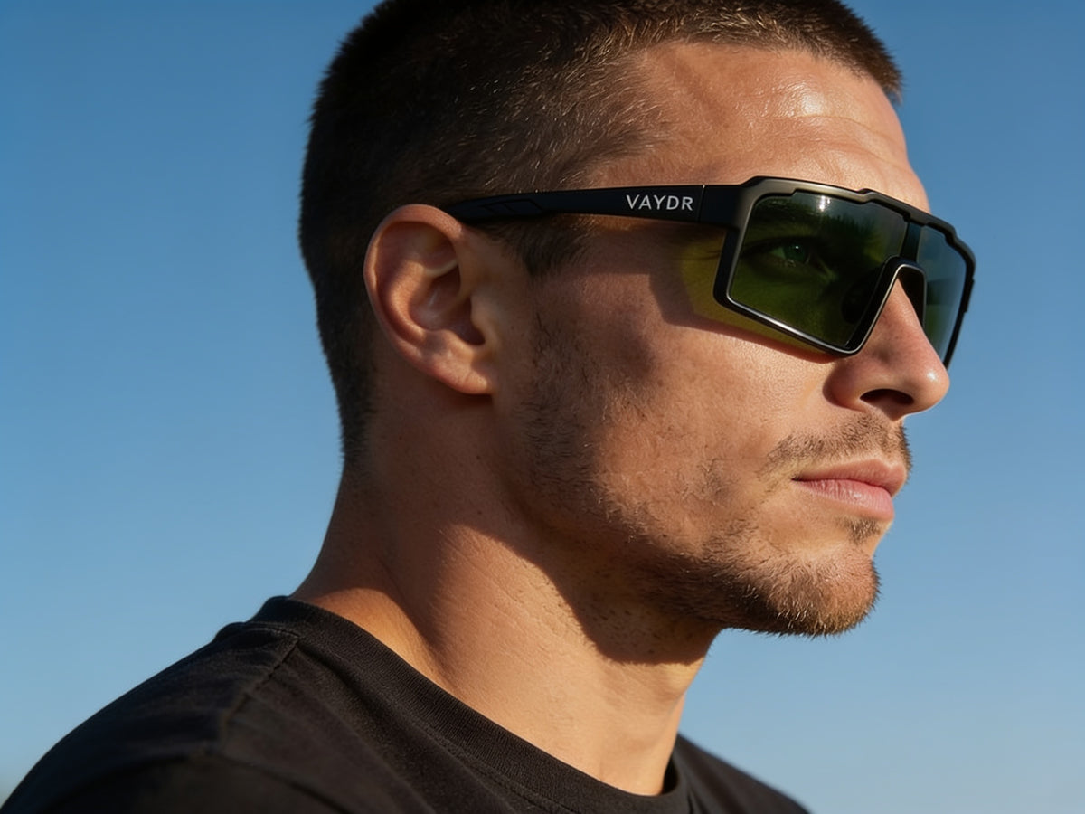 Vaydr Veil sport shield privacy sunglasses in use
